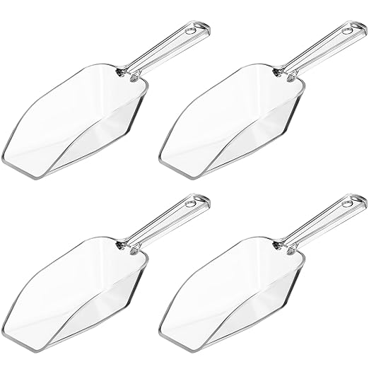 Hestya 4 Pcs Christmas Multi Purpose Clear Plastic Scoops for Candy Buffet Acrylic Kitchen Ice Food Popcorn Scoops for Protein Powders, Ice Cream, Coffee, Tea Jar (6.69 Inch)