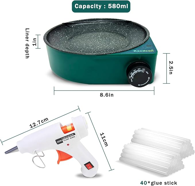 Hot Glue Melting Pot, Electric Floral Dipping Skillet Kit for Crafts with Premium 40 Glue Sticks and Mini Gun 20W for DIY Arts&Crafts