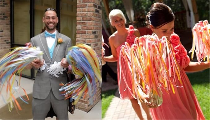 100PCS Ribbon Stick Wands Wedding Streamers with Silk Fairy Stick Wand for Wedding Party Baby Shower Send Off Party Activities Holiday Celebration Favors (Red-100PCS)