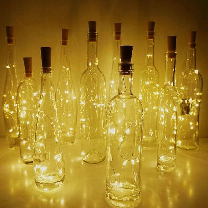 Wine Bottle Cork Lights 15Pack 10 LED/ 40 Inches Battery Operated Cork Shape Copper Wire Colorful Fairy Mini String Lights for Party Christmas Halloween Wedding Decoration (Warm White)