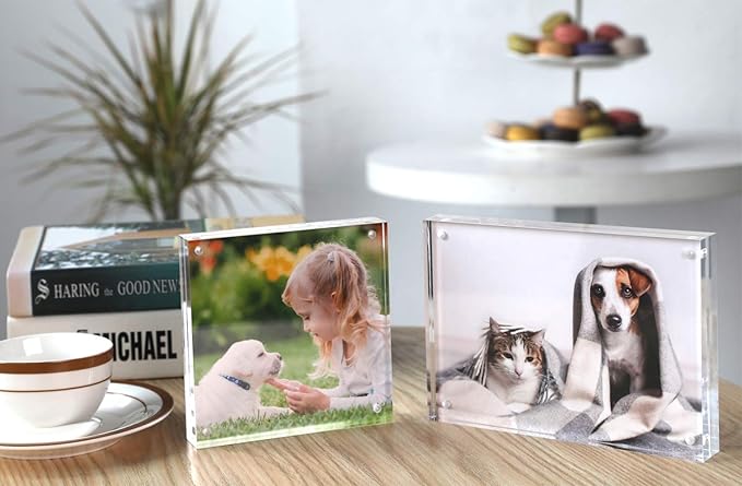 Magicool Premium Acrylic Photo Frame- Magnet Photo Frame -Double Sied Thick Desktop Frames (4x6 4 pack)