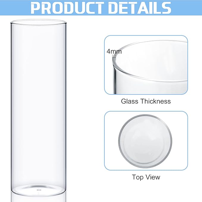 12 Pcs Thin Glass Cylinder Vases 2.5''/3.3'' Diameter 2mm Wall Thickness Clear Flowers Vase Hurricane Floating Candles Holders for Table Centerpieces Wedding Decor (3.3'' X 5.9'',7.9'',9.8'')