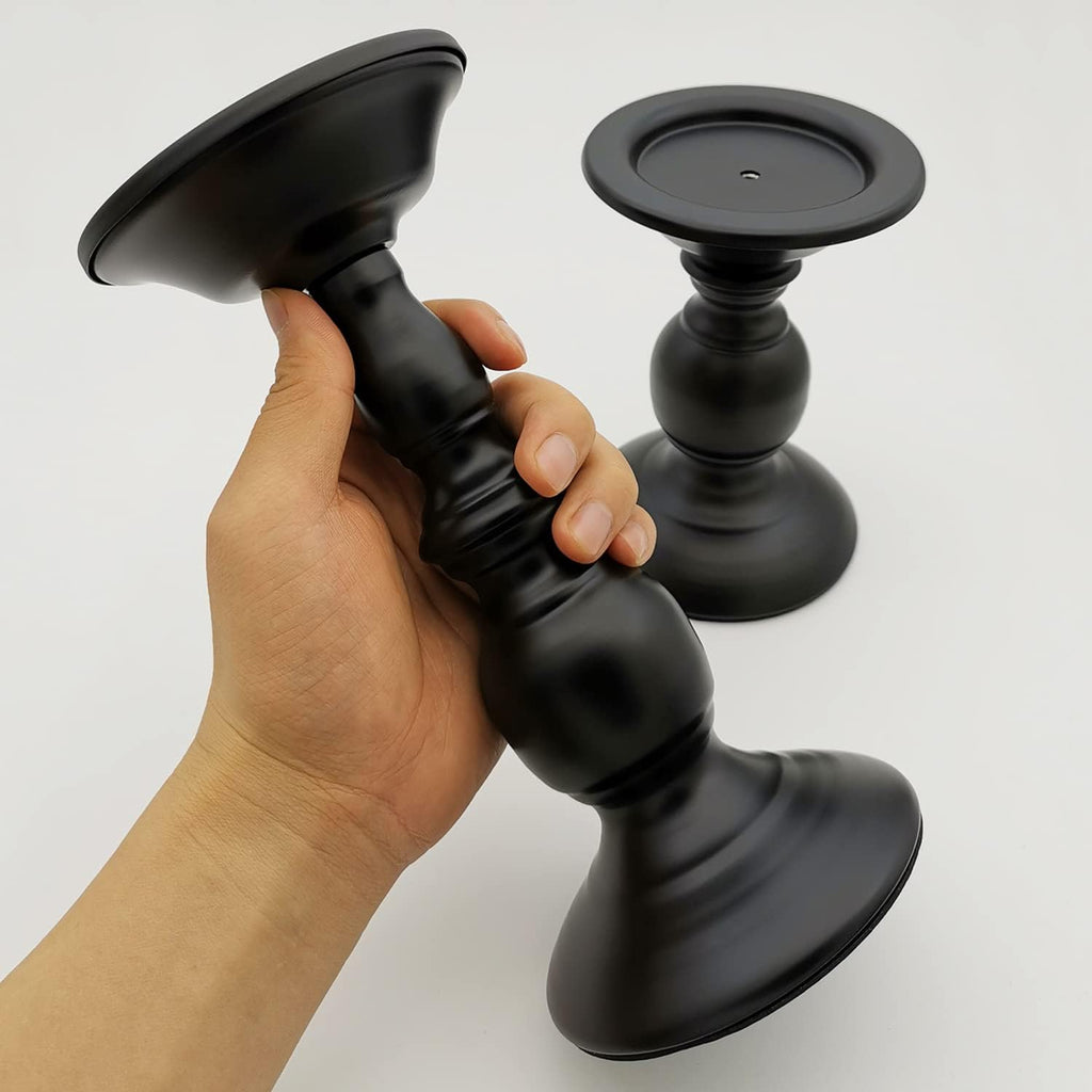 Pillar Candle Holders Stands Set of 2, Candle Holders for Pillar Candles Decorative Candlestick Holder for Fireplace, Home Decor, Dinning, Party, Wedding, Matte Black, 6.2" & 8.7"