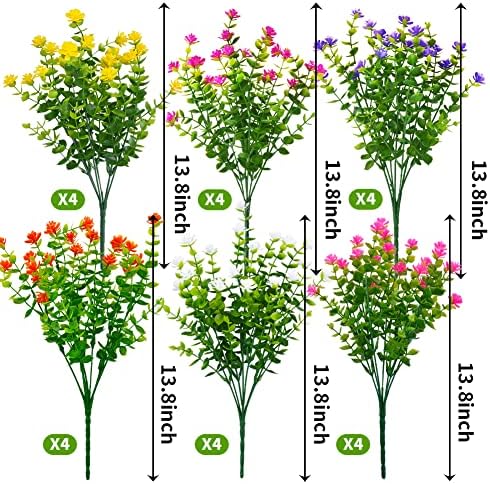 24 Bundles Outdoor Artificial Flowers UV Resistant Fake Boxwood Plants, Faux ...