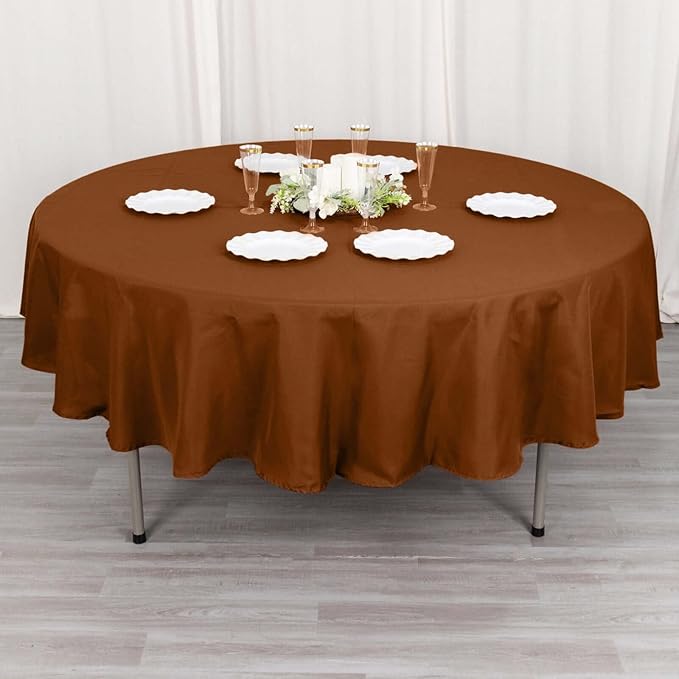 Efavormart Round Tablecloth, 90 Inch Stain & Wrinkle Resistant Washable Table Cloth, Decorative Polyester Fabric Table Cover for Banquet, Wedding, Dining- Brown