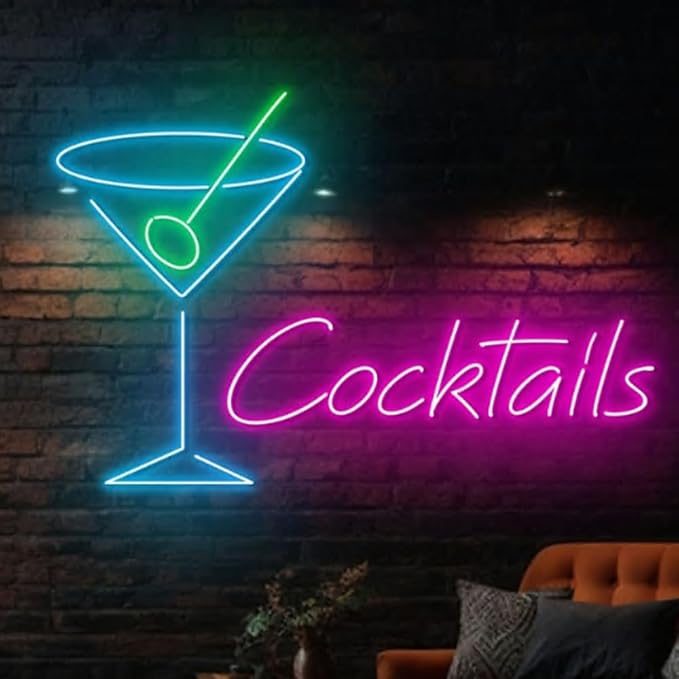 Martini Cocktails Neon Sign, Cocktail Led Sign, Cocktail Martini Neon Light, Bar Pub Party Wall Art Light, Drinking Liquor Home Wall Décor Size:20inch