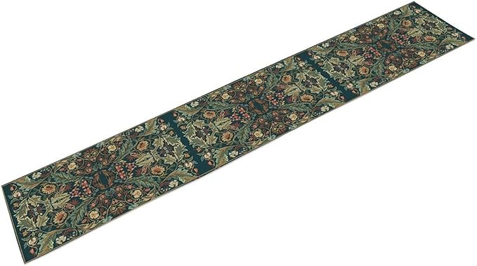 Green Morris Floral Table Runner, Boho Rustic Country Farmhouse Teal Red Rose Pattern for Home Kitchen Table Decor Dining Coffee Room Party Decor 13x36in