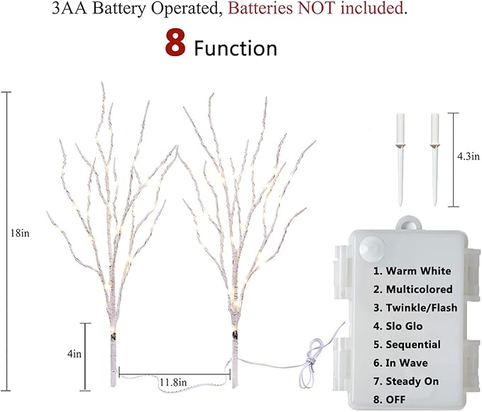 Hairui Lighted Birch Branches Battery Operated 70L 18IN Warm White and Multi Color Fairy Lights 8 Function for Halloween Home Christmas Decor