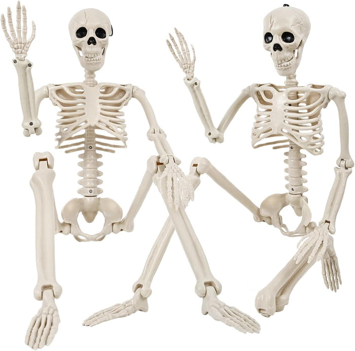 3FT Scary Halloween Decorations Outdoor, 2 PCS 36" Life Size Posable Human Skeleton Decor - Indoor Halloween Decor for Yard, Patio, Graveyard, Garden, Haunted House, Lawn, & Spooky Party Props