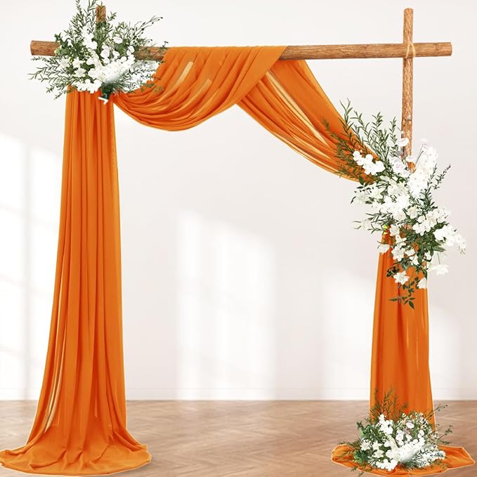Wedding Arch Draping Fabric 1 Panel 30'' x 18FT Orange Sheer Chiffon Arch Drapery for Photo Booth Bridal Shower Baby Shower Church Decor Newborn Photography Christening Outdoor Party