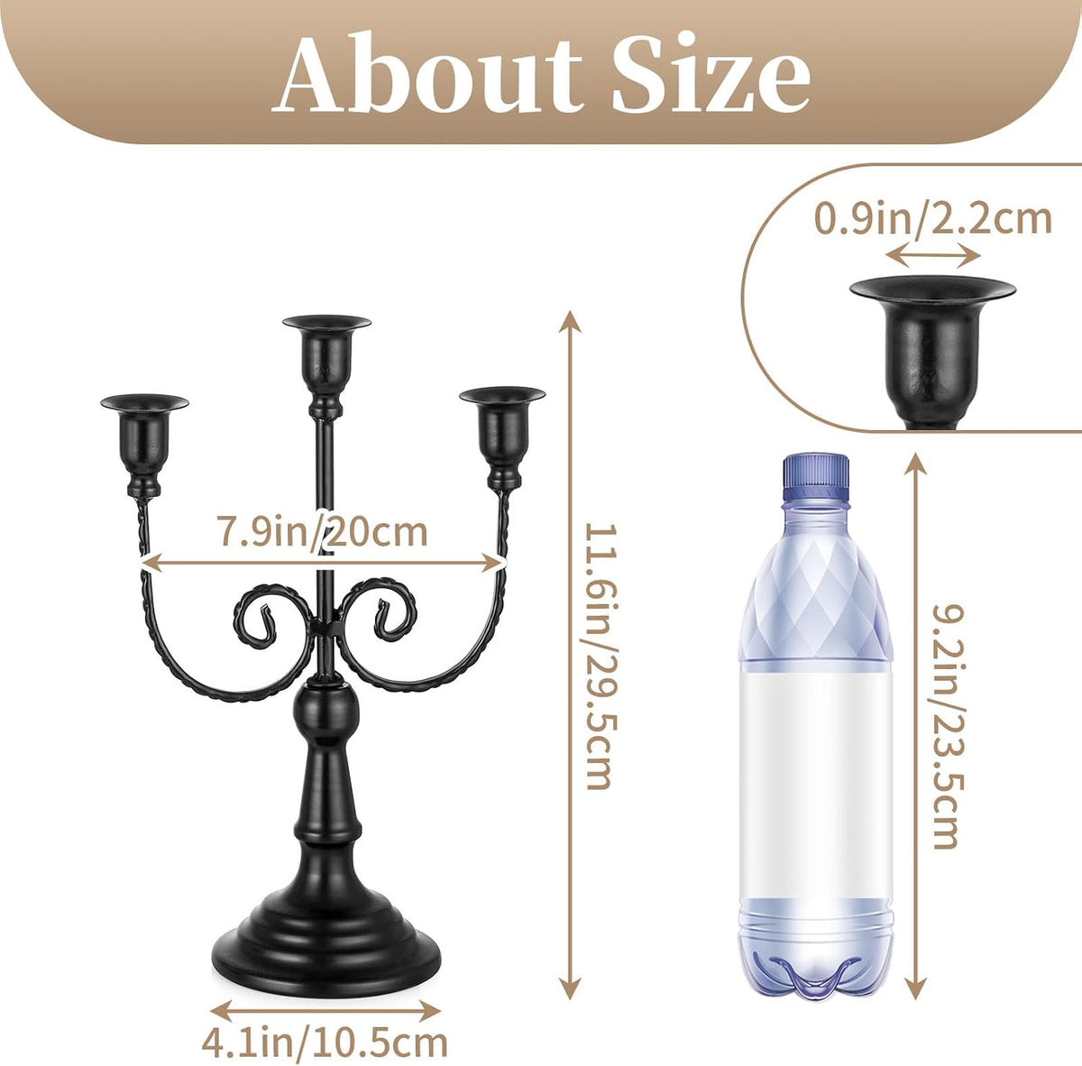 Sziqiqi Black Candelabra Candle Holder for Halloween, 3 Arms Candelabra