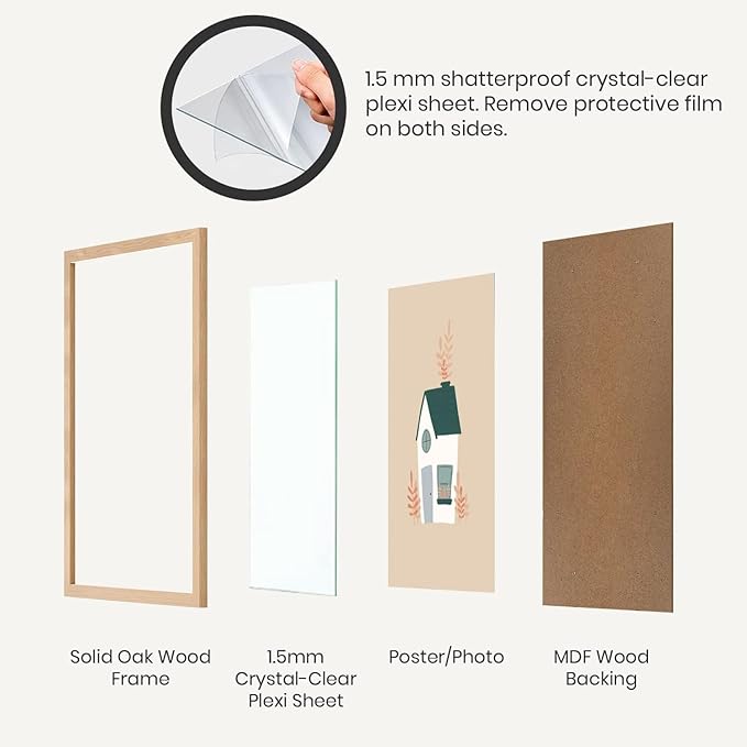Opposite Wall - 9x12 in - Natural Solid Oak Wood Picture Frame - Lightweight, Versatile & Shatterproof - Wall Hanging Poster or Photo Frame - Wall Decor for Office, Gallery & Home