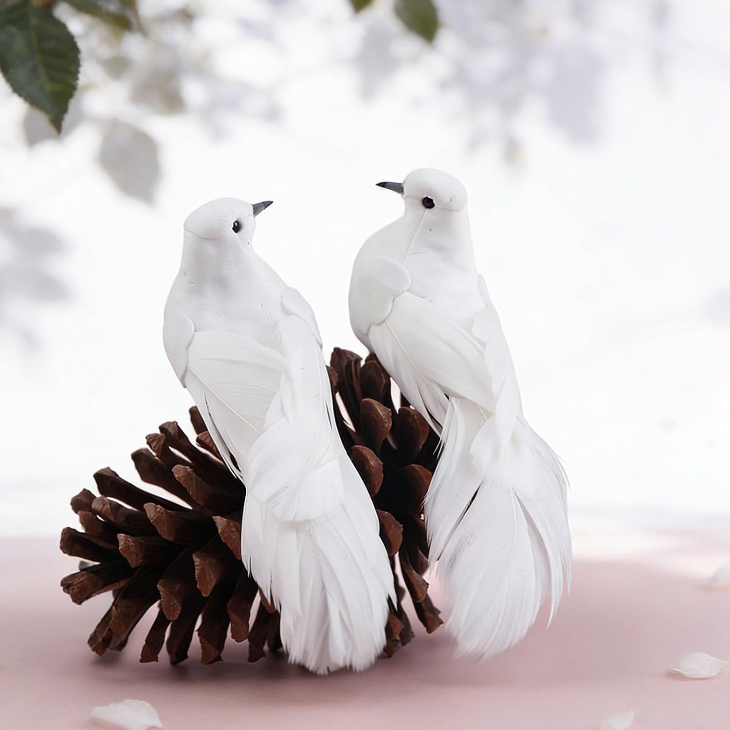 2PCS Artificial White Doves Bird Ornaments 5.5inch Foam Feathered Birds for Christmas Decoration Weding Party Home Garden Decor
