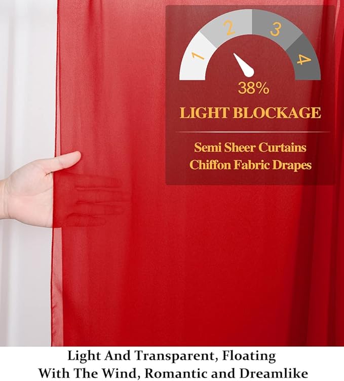 DUOBAO Red Chiffon Backdrop Curtain-2 Panels 29x96-Inch Wedding Backdrops Drapes Beach Curtains for Living Room Voile Window Photography Background for Weddings Ceremony