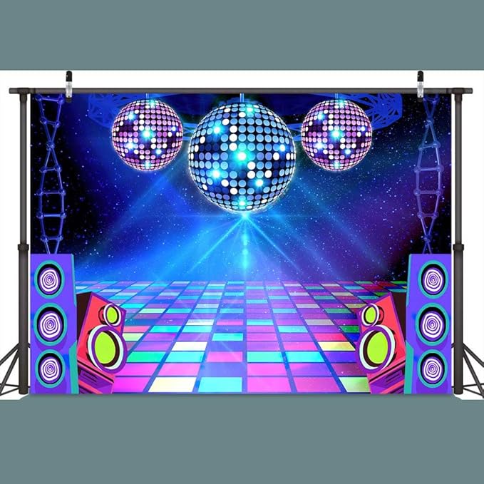 Dance Party Backdrop Retro 80s 90s Theme Stage Dance Ball Music Birthday Party Decoration DJ Photography Background 10 x 8 ft for Baby Shower Picture Photo Shoot Polyester Fabric, Red