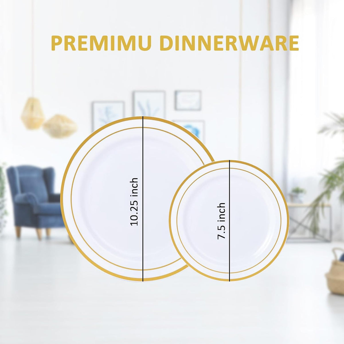 Gold Plastic Plates, MCIRCO 100 Pieces Disposable Party Plates for Weddings, ...