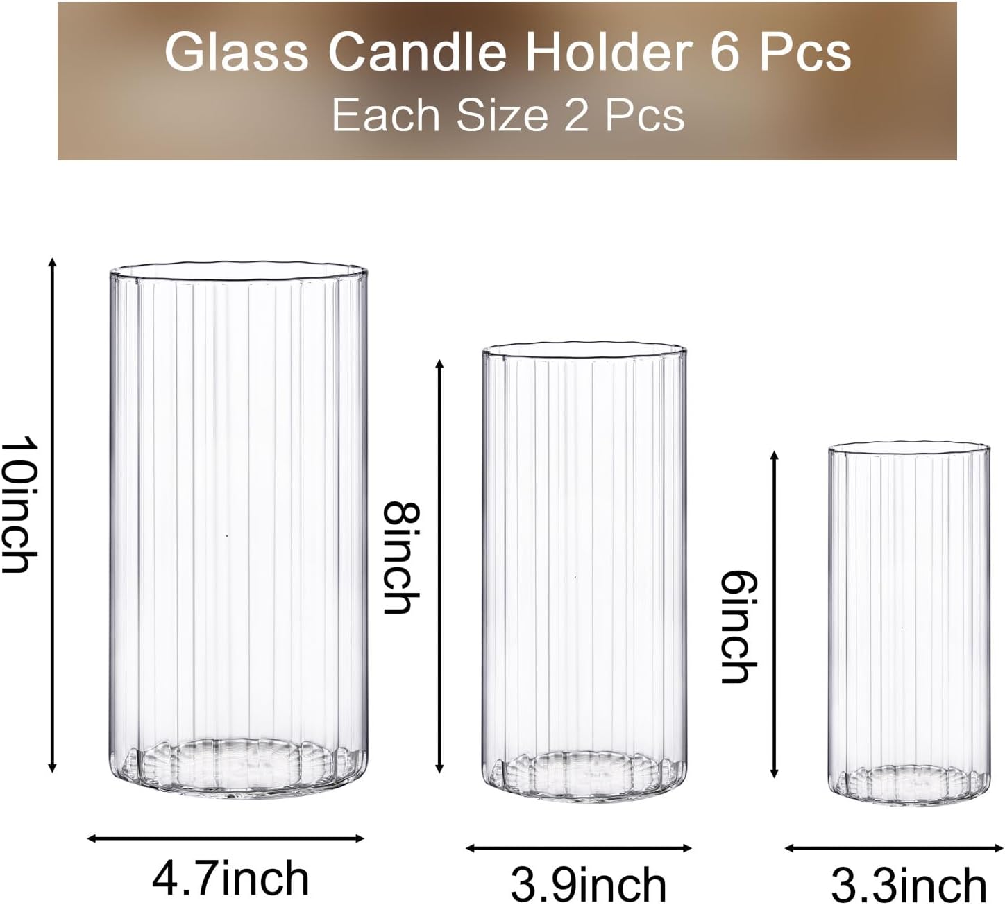 yshengood 6 Pcs Glass Hurricane Candle Holder Ribbed Glass Candle Holder - Elegant & Easy to Use, Perfect for Wedding, Holiday, Party Decor, Home and Event Essential