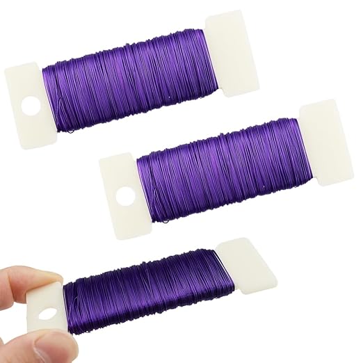 HAHIYO 26Gauge Purple Metal Floral Wire - 3 Rolls, 115 Yards (345 Feet) - Flexible Paddle Wire for Craft, Christmas Wreath, Flower Arrangement, Bouquet Wrapping, Wedding, DIY