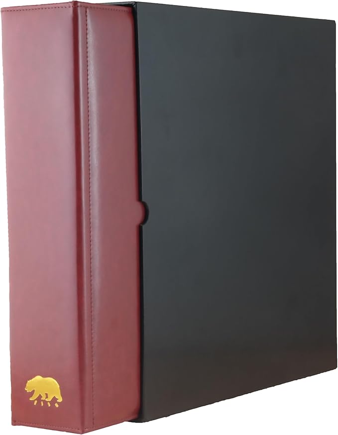 Ursae Minoris Estate Library Deluxe 4 Q-Ring Large Format Binder for Up to 1200 Sports/Trading Cards - Burgundy with Black Slipcase