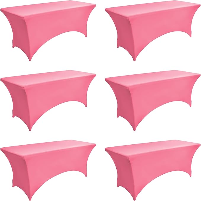 6-Pack 6ft Spandex Table Covers for Rectangle Standard Folding Tables - Wrinkle Resistant Stretch Tablecloths - Ultimate Fitted Table Protector for Parties, Trade Shows, Wedding