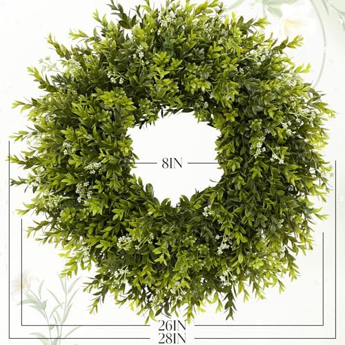 28'' large boxwood wreath for front door porch shown in use