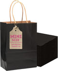 qiqee 25 Pcs Black Mini Paper Gift Bags 6"x4.5"x2.5" with Handles Small Brown Kraft Party Favor Treat Bags Multiple Uses (Mini size)