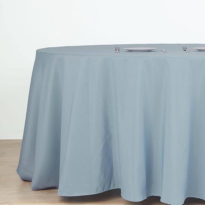 Efavormart Round Tablecloth, 132 Inch Stain & Wrinkle Resistant Washable Table Cloth, Decorative Polyester Fabric Table Cover for Banquet, Wedding, Dining- Dusty Blue