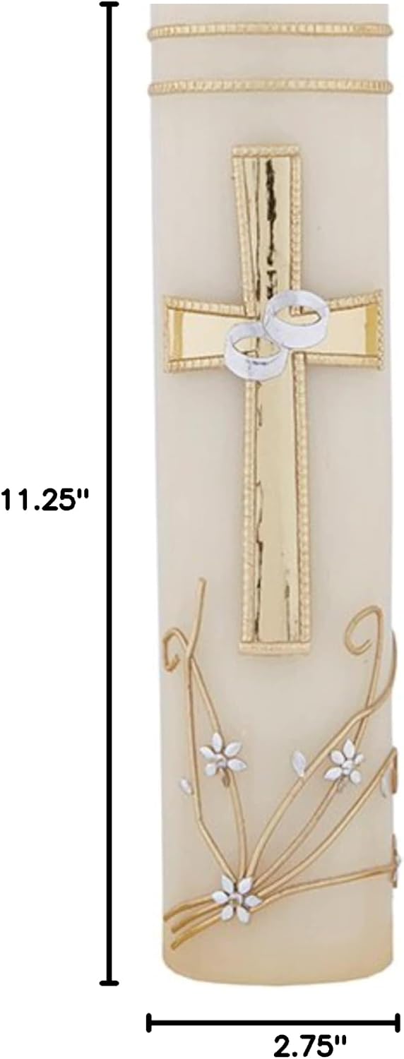 Needzo Wedding Unity Candle Set for Ceremonies, Gold Tone and Silver Toned Ornate Centerpiece Candles, 3 Pieces Included
