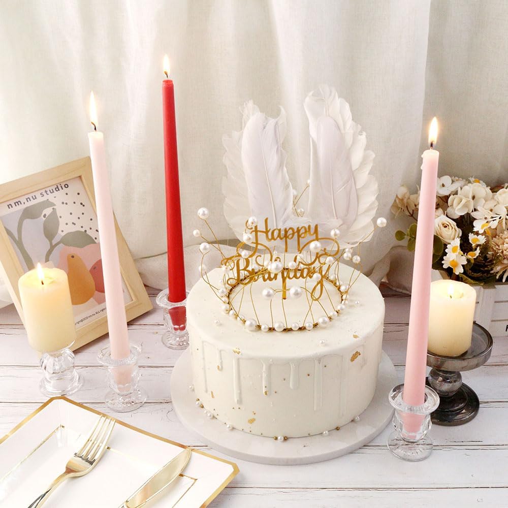 Glass Taper Candle Holder Set of 6 - Clear Crystal Candlestick Holders for Tapered Candles, Elegant Candle Stick Holder Set for Wedding Party Christmas Thanksgiving Festival (6, Transparent)