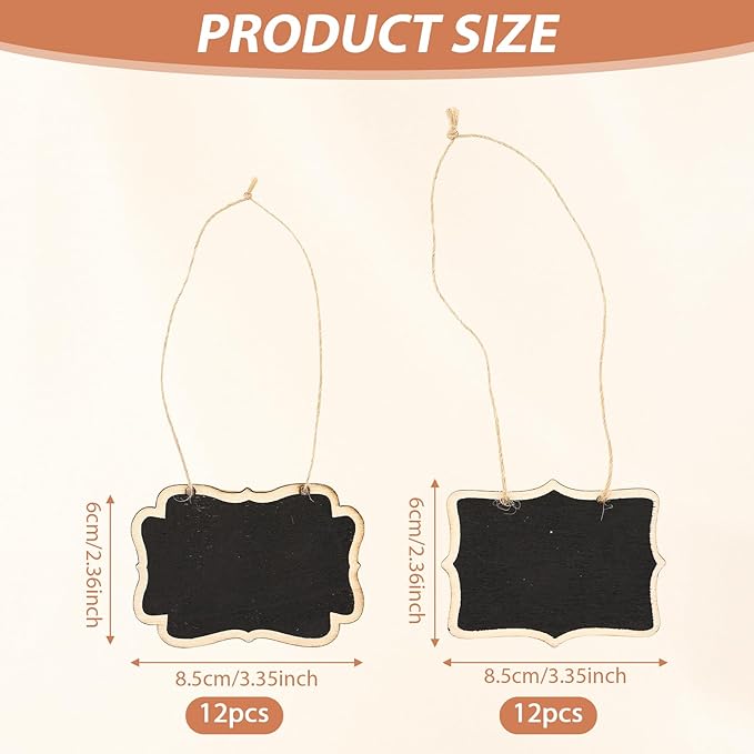 24 Pack Mini Wooden Chalkboard Signs - Reusable Hanging Food Labels for Party Buffet, Place Cards, Name Tags and Table Numbers