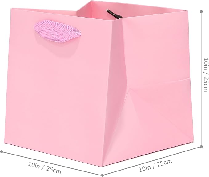Pink Paper Gift Bag 10 in Paper Gift Box Large Square Bottom Kraft Paper Bags with Handles for Wedding Baby Shower Birthday Party (Pink, 10 x 10 x 10 in, 10 CT)