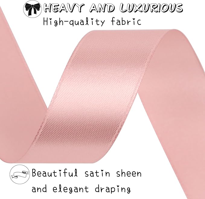 Rose Gold Solid Satin Ribbon 1 Inch 50 Yards Solid Polyester Fabric Ribbon for Gift Wrapping Wedding Christmas Baby Shower Birthday Party Decoration Handmade Immortal Flower Craft