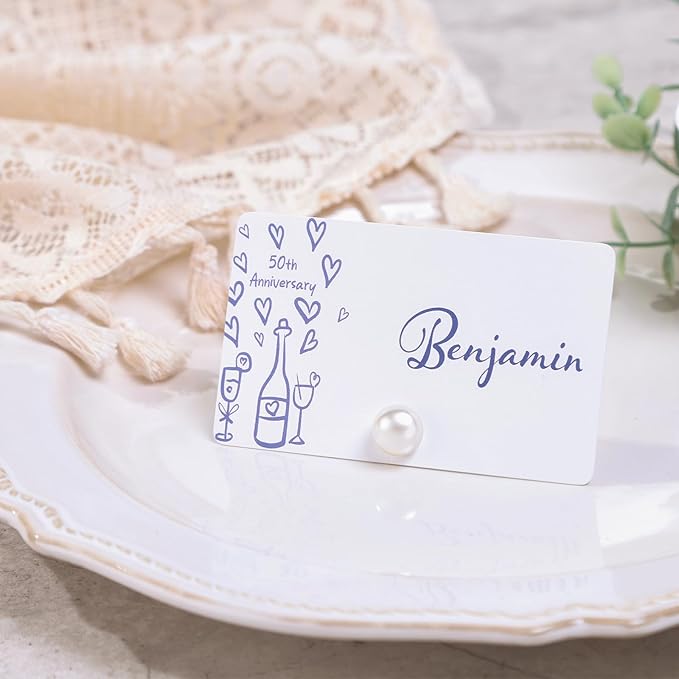 UNIQOOO 24Pcs Decorative Pearl Place Card Holders Bulk, Elegant Ivory Name Card Stands Set, for Wedding Table Place Cards, Dessert Table Decor, Retail Shop, Business Card, Name Tag, Party Food Signs