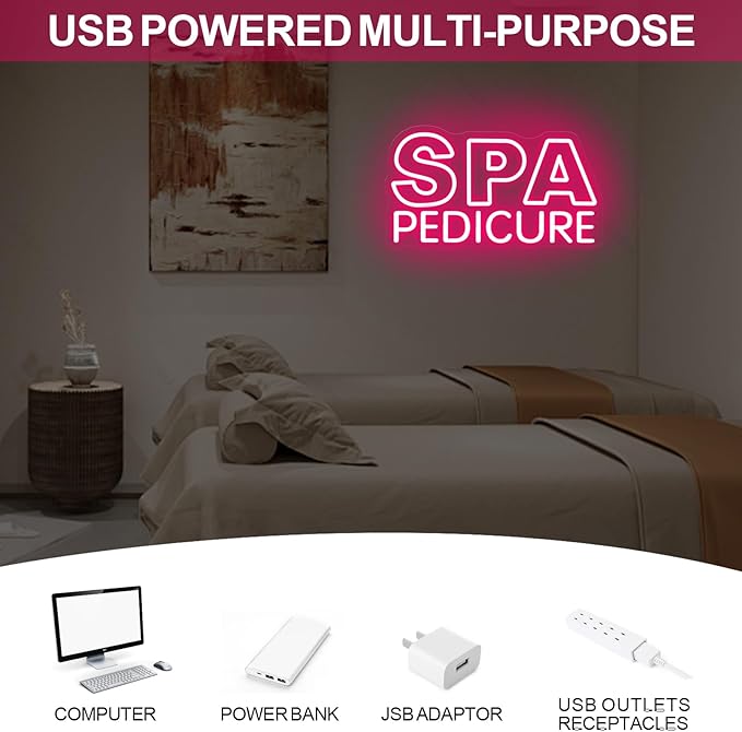 SPA Pedicure Neon Sign for Nail Salons, LED Spa Shop Cutcom Sign Lights Business Wall Decor for Beauty Salon Studio Room ART Decorations, 15.7"x7.3"