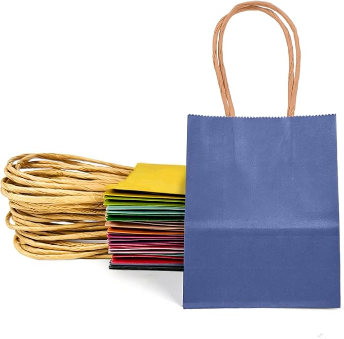 qiqee 200Pcs Paper Gift Bags with Handles - 4.5"×2.5"×6" Mini Party Favor Bags Multiple Uses - 16 Solid Colors
