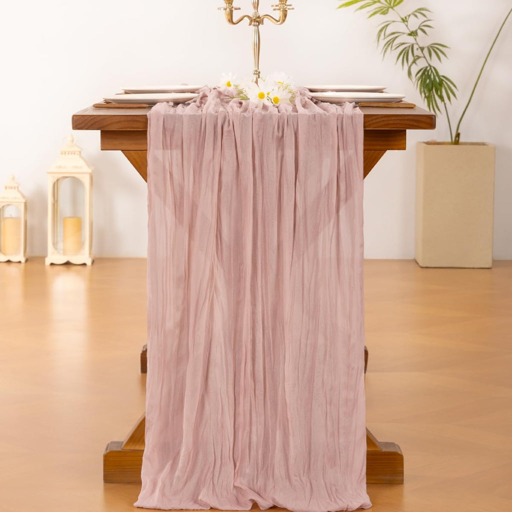 Socomi Pink Cheesecloth Table Runner Summer Boho Rustic Gauze Dusty Pink Farmhouse 120 inch 10FT Cheese Cloth for Wedding Tea Party Baby Shower Birthday Home Decor Holiday Decorations
