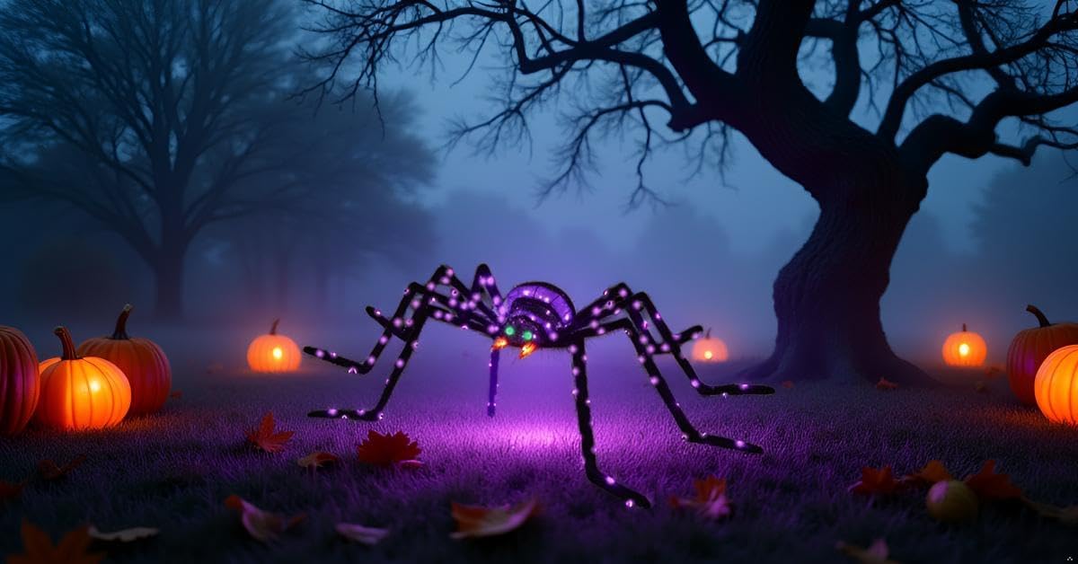 6.8Ft Giant Spider Halloween Decorations Outdoor 82" Light Up Spider wit...