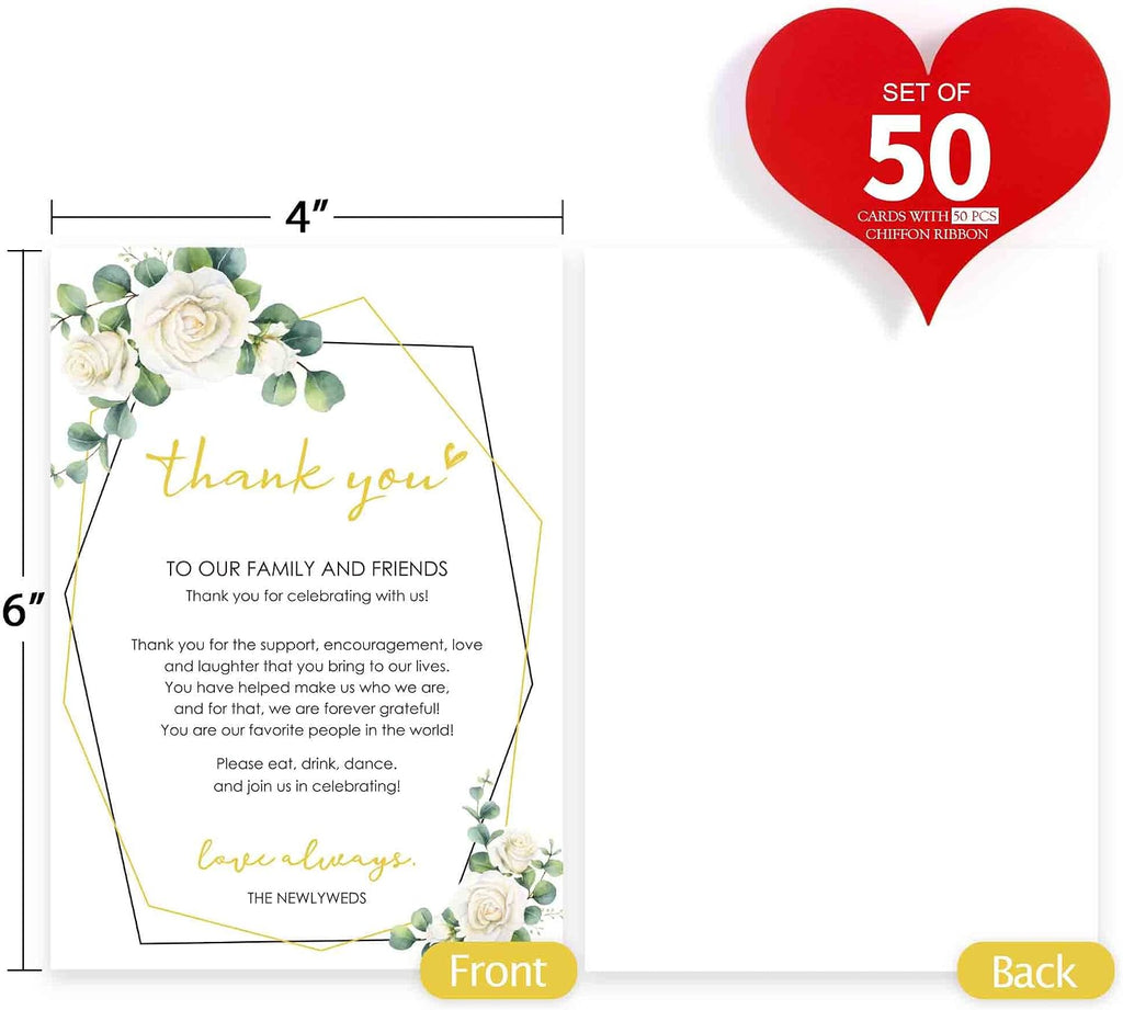 HUIHUANG Wedding Thank You Place Setting Cards, 50 Pieces Wedding Favors Place Cards for Table Setting, Receptions, Dinner Parties, Events and Celebrations (4 X 6 in, Eucalyptus)