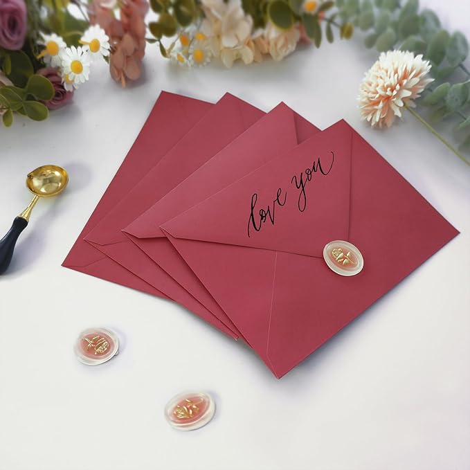 50 Pack 5x7 Envelopes Letter Size, Red A7 Envelopes Self Seal for Wedding Invitation, Envelope 5.4x7.6 for Greeting Cards, Photos, Baby Shower, Graduation, Thank You Cards, Announcements