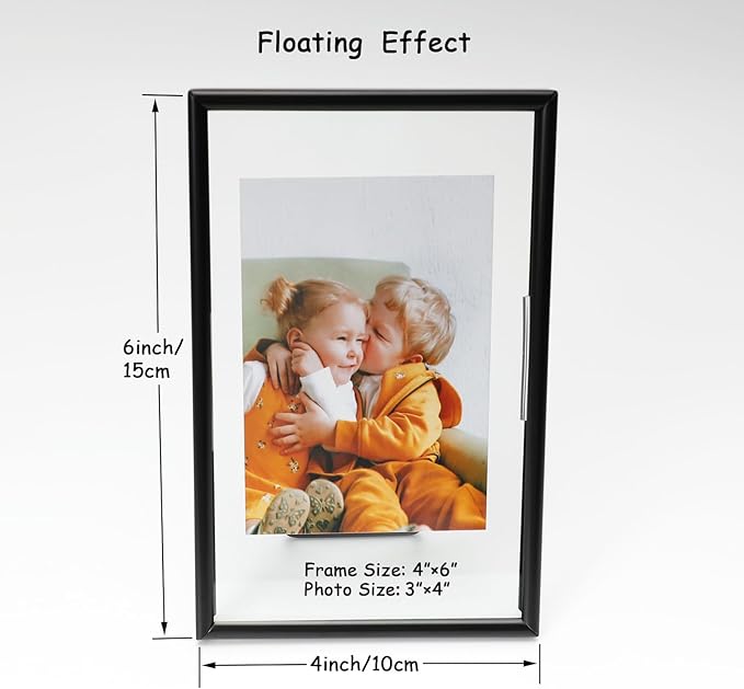 Black Floating Frame (4"x6",Vertical) with Romantic Heart, For Picture Sizes 3x5, 2x3,1x2, Tabletop Shelf Photo Frame, Classy Gift For Festival, Home or Wedding…