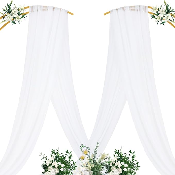 MLMC White Wedding Arch Draping Fabric 2 Panels 29" x 20 FT Extra Long Gauze Drapes Sheer Backdrop Curtains 6.6 Yards Outdoor Drapery Panels for Wedding Church Ceremony Ceiling Decoration