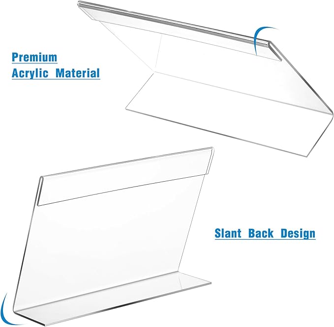 Vicenpal 6 Pcs 7x5 Inch Clear Acrylic Sign Holder Plastic L-shape Vertical Menu Stand, Picture Photo Frames, Table Paper Holder, Flyer Sign Display Stand for Restaurants, Store, Office, Wedding