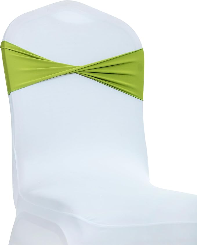 MDS Pack of 75 Spandex Chair Sashes Bows Elastic Stretch Dining Chair Bands Ties Without Slider Buckle Universal fits for Wedding Baby Shower Birthday Party Banquet Event Decoration - Apple Green