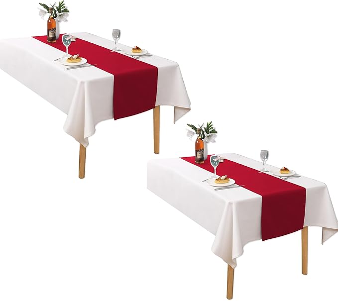 DUALIFE 2 Pack Table Runner 14 x 72 Inch Long Table Cloth Table Runners for Wedding Engagement Banquet Graduations Birthday Party Decorations, Red