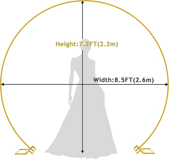 Asee'm 8.5FT Gold Wedding Arch Round Backdrop Stand Large Circle Metal Floral Balloon Frame for Party Anniversary Birthday Graduation Valentine Ceremony Decorations