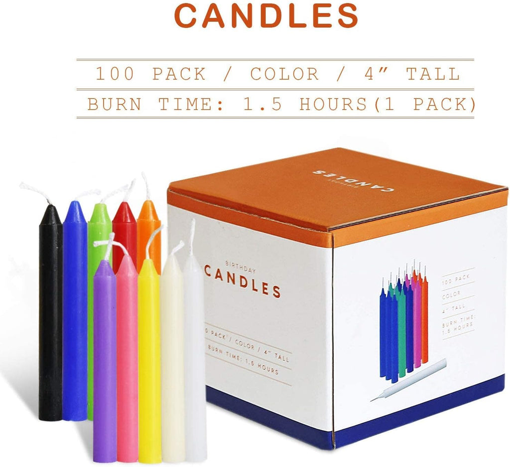 100 pcs Unscented Assorted Colors Mini Taper Candle | 4" Tall x 1/2" Diameter | Great for Casting Chimes, Rituals, Spells, Wax Play & More