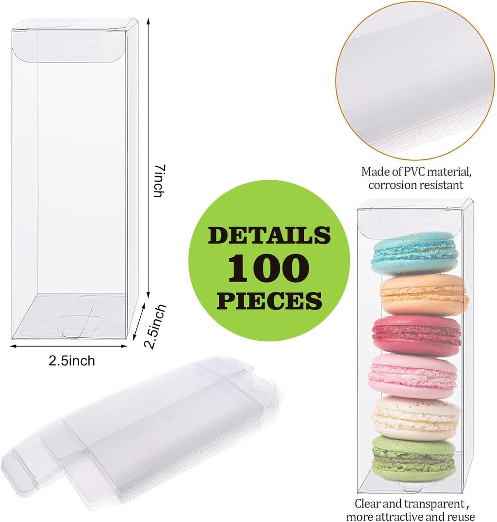100 PCS Clear PET Plastic Storage Boxes Transparent Present Box Empty Containers Rectangle Cube Candy Chocolate Cookies Treat Case for Christmas,Wedding,Party,Baby Shower (100, 2.5x2.5x7 Inch)