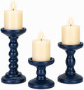 Candeldo Wood Candle Holder for Pillar, Navy Blue Coastal Decoration | Set of 3, Table Centerpiece, Tall Shabby Chic Decor, Wooden Rustic Kitchen Decor for Fireplace Mantle