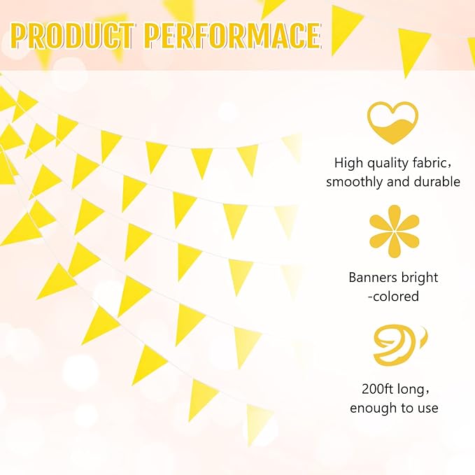 Tatuo 200 Feet Solid Pennant Banners Flags String Triangle Hanging DIY Bunting Flags Party Decorations for Grand Opening Party Banners for Kids Birthday, Shops (Yellow)