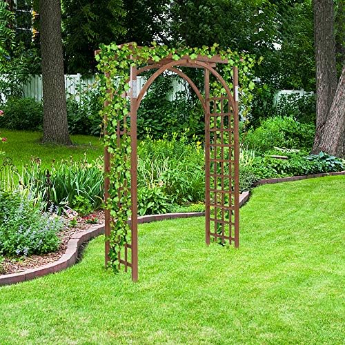 outvita 7ft dark brown wooden garden arbor arch, view 9